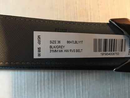 MICHAEL KORS BELT BLACK/GRAY REVERSIBLE SILVER BUCKLE UNISEX MSRP $88.00