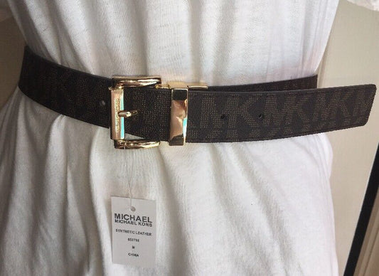 MICHAEL KORS BELT REVERSIBLE BROWN MK LOGO/BROWN TEXTURE GOLD BUCKLE LIST 58$