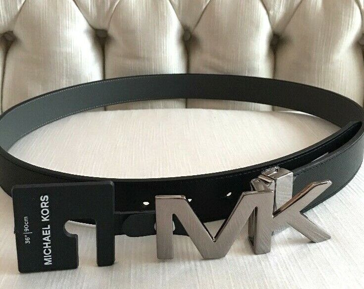 MICHAEL KORS BELT BLACK/GRAY REVERSIBLE SILVER BUCKLE UNISEX MSRP $88.00